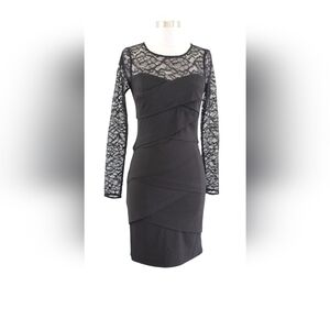 NWT White House Black Market Black Dress with Lace Sleeves, 6